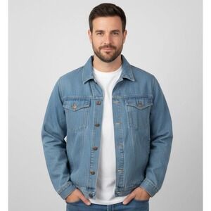 Duke Haband Mens XL Blue Denim Jean Jacket Classic Trucker Style Chore Jacket